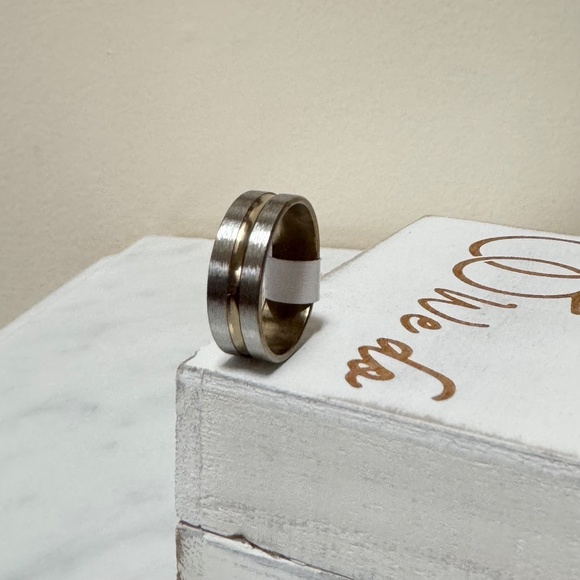 (New) Stainless Steel Two-Tone Flat with Center Accent Groove Ring Size 8.5 - Picture 2 of 7